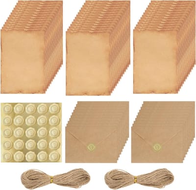 Vintage Schrijfset met 87 Stukken, Inclusief 40 A5 Retro Papier, 20 Enveloppen, Stickers en Jute Touw voor Trouwen, Verjaardagen en Liefdesbrieven