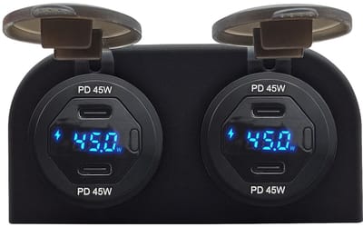 ProRide 12V USB C Autolader 4 Poorten Opbouw met Schakelaar en Wattagemeter - 45W - QC3.0 - Complete set - Blauw