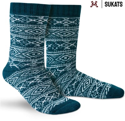 Sukats® Noorse Huissokken - 2 Paar - Maat 35-38 - Jeans/Petrol - Dames Huissokken - Warme Sokken - Wollen Sokken - Slofsokken - Bedsokken - Verwarmde Sokken - Nordic Socks - Scandinavische Sokken
