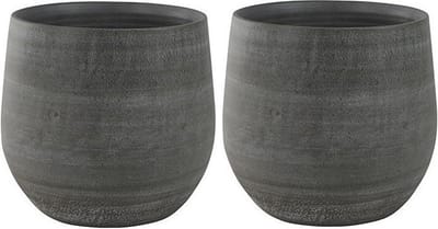 Ter Steege Plantenpot/bloempot - 2x - keramiek - modern - grijs - D36 x H32 cm