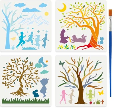 Dailygoods - 4-delige Set Sjablonen met Bomen voor Kinderen