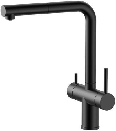 Pure.Sink Elite Steel Clear-S Mat zwart 3-weg Keukenkraan met Uittrekbare Uitloop en Gefilterd Water PS8120-10