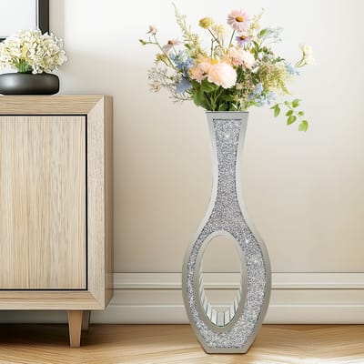 Artloge Crushed Diamond Vloervaas – 76,5 cm Hoge Spiegelvaas met Zilveren Diamanten – Luxe Staande Vaas voor Pampasgras, Droogbloemen – Design Woonaccessoire voor Woonkamer, Hal, Slaapkamer
