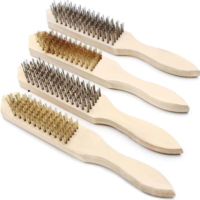 Set van 4 metalen borstels met houten handvat, ideaal voor het reinigen van roest, barbecue en hardnekkig vuil