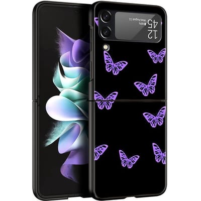 For Samsung Galaxy Z Flip 3 4 5 Hard Black Folding PC Phone Case infinity on Purple For Samsung Z Flip3 Cover Protect Shell For Galaxy Z Flip 5 gray