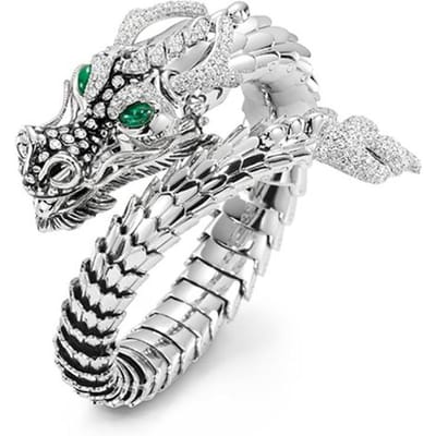 Sterling Hele Draak Open Ring voor Mannen Groene Ogen Heroïsche Geest Draak Hyperbool Mannelijke Ringen Punk Stijl Heren Sieraden resizable white