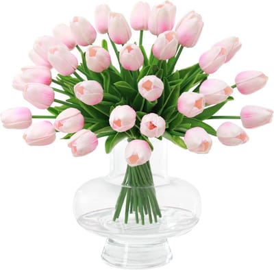 Kunsttulpen 24 stuks - Nep tulpen Latex bloemen - Bloemendecoratie - Echte touch latex - 34 cm hoogte - Roze
