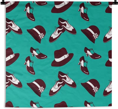 Wandkleed - Wanddoek - Antiek - Hoed - Schoenen - Patroon - 90x90 cm - Wandtapijt