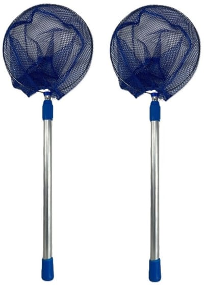 Schepnet XL - 2x - telescopisch- 85 cm - blauw - aluminium - visnet / vlindernet - uitschuifbaar