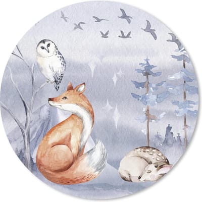 Muismat rond 20x20 cm - Mousepad Vos - Winter - Schilderij - Ronde muismatten - Kerst - Cadeau - Kerstcadeau voor mannen en voor vrouwen