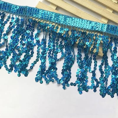 Allecto - Pailletten franjes - Decoratief lint - 3 yards - Blauw
