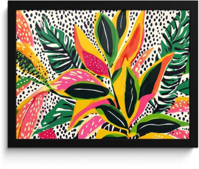 Poster in lijst - Fotolijst 40x30 cm - Posters - Tropisch - Bladeren - Zwart - wit - Posterlijst zwart - Decoratie - Wanddecoratie woonkamer - Muurdecoratie slaapkamer