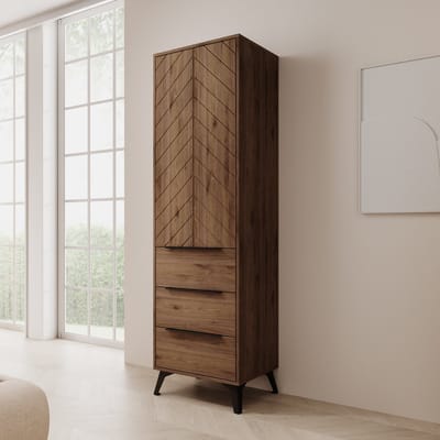 Meubella - Xiano - Kledingkast met lades - Donker eiken - 54x40x180 cm