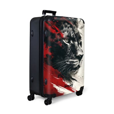 NoBoringSuitcases.com® - Koffer groot - Reiskoffer lichtgewicht - Zwart wit panter met rode verf - Rolkoffer met 4 wielen - Grote trolley XL - 98 liter bagage