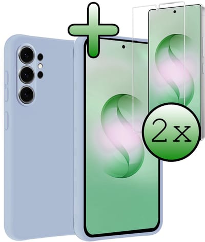 Hoesje Met 2x Screenprotector - Geschikt voor Samsung Galaxy S26 Ultra - Sterk & Shockproof - Back Cover - Siliconen Case - Telefoon Hoes - Lichtblauw