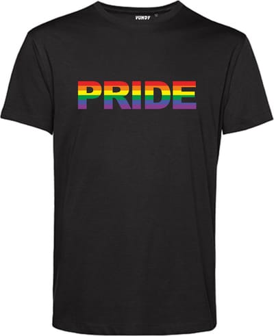 T-shirt PRIDE Regenboog | Gay pride shirt kleding | Regenboog kleuren | LGBTQ | Zwart | maat XS