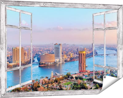 Gards Tuinposter Doorkijk De Nijl Rivier in Cairo, Egypte - 120x80 cm - Tuindoek - Tuindecoratie - Wanddecoratie buiten - Tuinschilderij