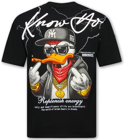 Oversized T shirt Heren - Funny T-shirt Duck - T-shirts Heren Grappig - T shirt Heren met Print -1970- Zwart