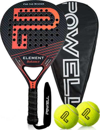 POWELL Padel Racket - met Hoes & Padelballen - Druppel - 3K Carbon - 3D-Tech - Balance
