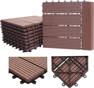 WPC vloertegels - Kunststof hout tegels - Balkon terras aanleggen - Hoge belastbaarheid 2000kg/m² - 30x30cm per tegel - Bruin