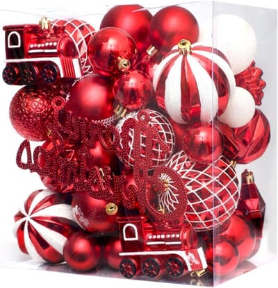 Kerstbalversieringen - Boomhangers Decoratie - Feestelijke Decoratie - Onbreekbaar PVC Materiaal - 65 stuks - Rood