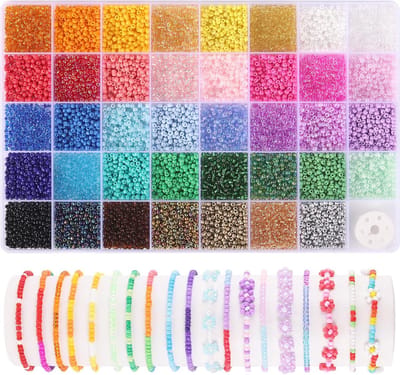 3 mm rocailles, 39 kleuren glazen rocailles voor het maken van sieraden, 9600 stuks 5 soorten kleine kralen voor armbanden, vriendschapsarmband kralen voor meisjes en volwassenen