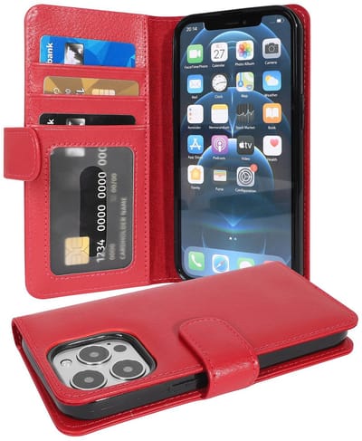 Cadorabo Hoesje geschikt voor Apple iPhone 13 PRO MAX in INFERNO ROOD - Beschermhoes met magnetische sluiting en 3 kaartsleuven Book Case Cover Etui