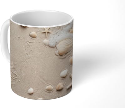 Mok - Koffiemok - Schelpen - Zeesterren - Strand - Mokken - 350 ML - Beker - Koffiemokken - Theemok