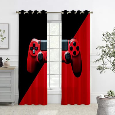 2 STUKS Technologie Game Controller Bedrukte Gordijnen, Woonkamer Slaapkamer Gamerskamer Decoratieve Gordijnen, Patroon Aanpassing W50xH140(CM)x2PCS&Rod pocket red