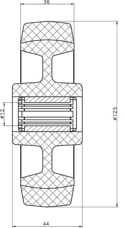 125 mm (5 inch) wielen van blauw rubber met nylon hart, zeer stevig, draagvermogen 400 kg, set van 2