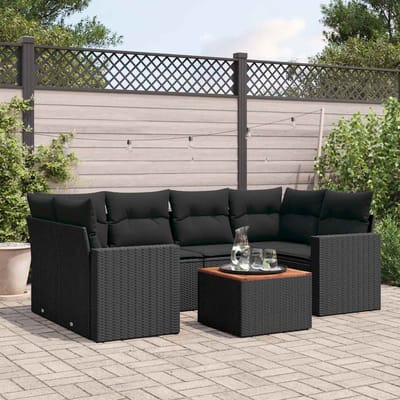 vidaXL - 7-delige - Loungeset - met - kussens - poly - rattan - zwart
