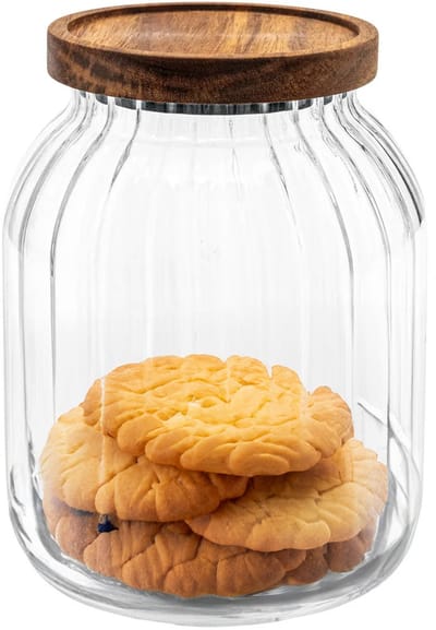 5Five voorraadpot Acacia hout - glas - 2L - 13 x 18 cm - keuken voorraadpotten - Voedsel/snoep/koekjes