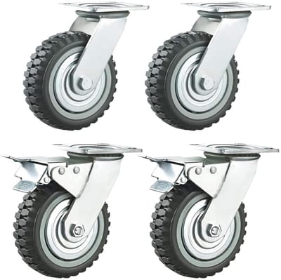 Zware Wielen voor Meubels, 150 mm, Massief Rubber, 2 Remwielen, 2 Zwenkwielen, Draagvermogen tot 600 kg, Perfect voor Binnen en Buiten