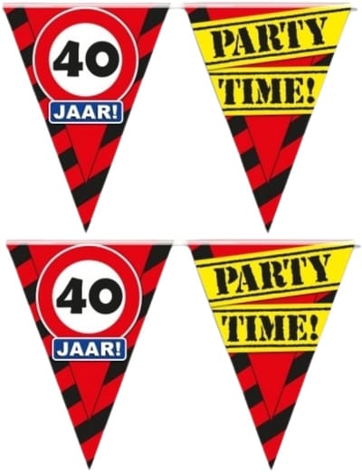 Vlaggenlijn waarschuwingsborden - 2x - 40 jaar - plastic - 10 meter - verjaardag - feestartikelen