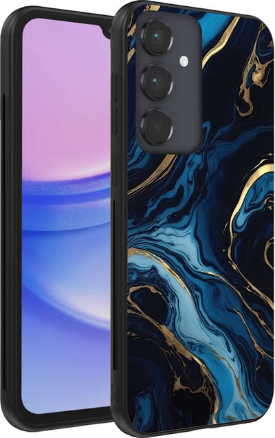Smartphonica Telefoonhoesje geschikt voor Samsung Galaxy A15 met marmer opdruk - TPU backcover case marble design - Goud Blauw geschikt voor Samsung Galaxy A15