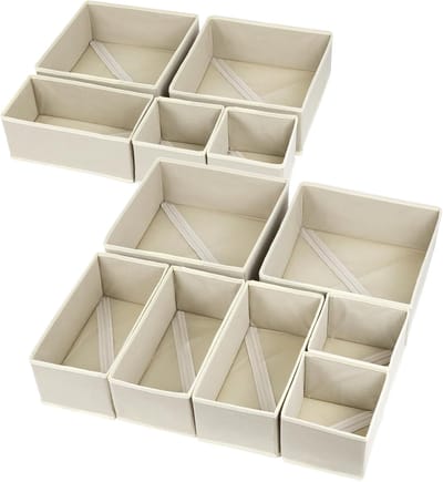 Famanu – Set van 12 ladeorganisatoren, opbergbakken voor ladeverdelers, opvouwbare lade-organizers voor kleding, stoffen kledinglade-organizer voor ondergoed, gevouwen kleding, babykleding, sokken, beha,