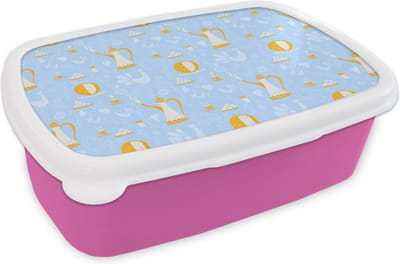 Broodtrommel Roze - Lunchbox - Brooddoos - Patronen - High tea - Thee - 18x12x6 cm - Kinderen - Meisje