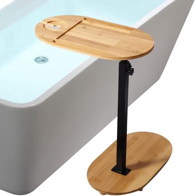 Badtafel - Badstandaard dienblad - Ontspannen in bad - In hoogte verstelbaar - 44-80 cm - Houtkleur