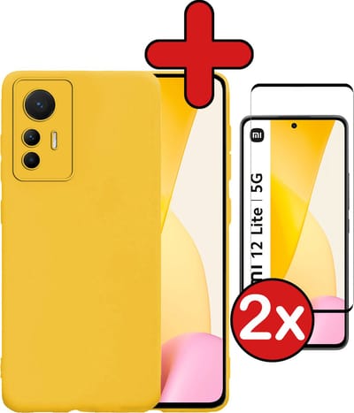 Hoesje - Met 2x Screenprotector - Geschikt voor Xiaomi 12 Lite - Sterk & Shockproof - Telefoon Hoes - Back Cover - Siliconen Case - Telefoonhoes - Geel