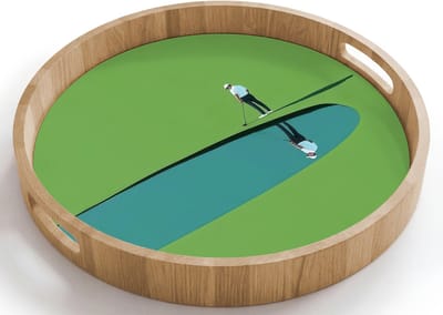 Dienblad rond 40x40 cm - Schootdienblad hout - Persoon - Golf - Water - Blauw - Borrelplank rechthoek - Plateau houten dienbladen