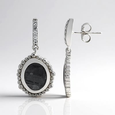 Cavill - Oorbellen 925 Sterling Zilver - 2,346 ct Aletai Meteoriet ovaal 10x8 mm - 10x 0,187 ct Zirkoon - Elegante handgemaakt