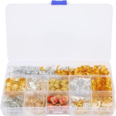 238 stuks Haar Sieraden Kit Haar Vlecht Ringen Dreadlock Accessoires met Opbergdoos voor Vrouwen Mannen white