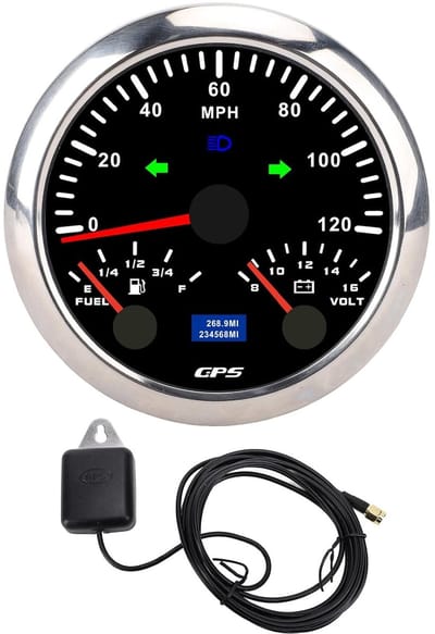 GPS Snelheidsmeter - Kilometerteller Voltmeter - Voertuig Dashboard - 3 Functies Geïntegreerd - 85 mm Diameter - Zwart Zilver
