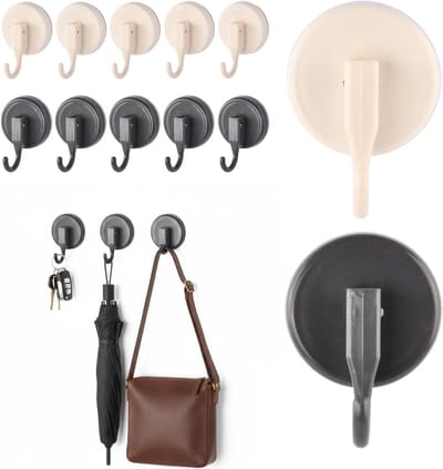 Set van 12 sterke zuignap haken, zware kwaliteit, verwijderbare haken voor badkamer en keuken, geschikt voor tegels, glas en spiegels, 3 kg draagvermogen, grijs en gebroken