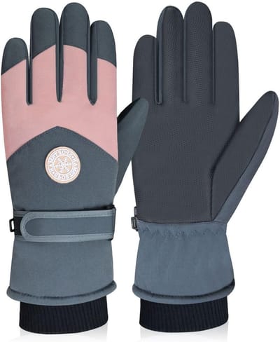 Dailygoods - Skihandschoenen voor dames, waterdicht, warme winterhandschoenen met pluche, touchscreen, thermische handschoenen, winddichte snowboardhandschoenen voor skiën, fietsen