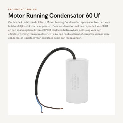 Dailygoods - Motor Running Condensator - 60 Uf - 450 Volt - Huishoudelijke Apparaten - Kunststof - Betrouwbare werking - Cilindrische vorm