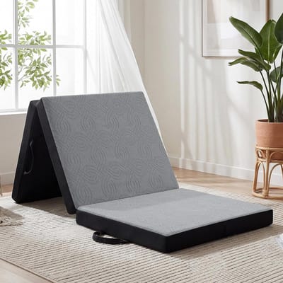 Opvouwbare Matras - Vouwmatras Gasten - Ruimte Besparen - Wasbare Hoes - 120 x 190 cm - Grijs Zwart