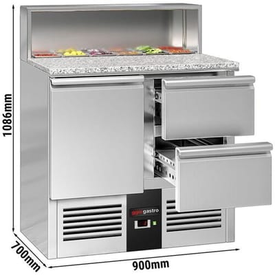 GGM Gastro Saladette PREMIUM - 903mm - 1 Tür & 2 Schubladen - mit Edelstahlaufsatz für 5x GN 1/6 Zilver