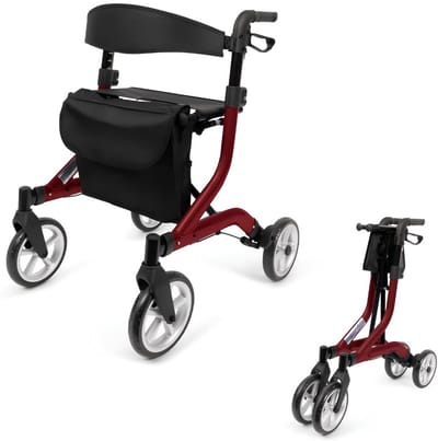 JCP® Rollator - Laadvermogen tot 120 kg - Rollator Lichtgewicht en Opvouwbaar - Rollators Binnen en Buiten - Zwart/Rood - 66cm x 50cm x 20cm