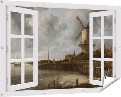 Gards Tuinposter Doorkijk De Molen bij Wijk bij Duurstede - Jacob van Ruisdael - 150x100 cm - Tuindoek - Tuindecoratie - Wanddecoratie buiten - Tuinschilderij